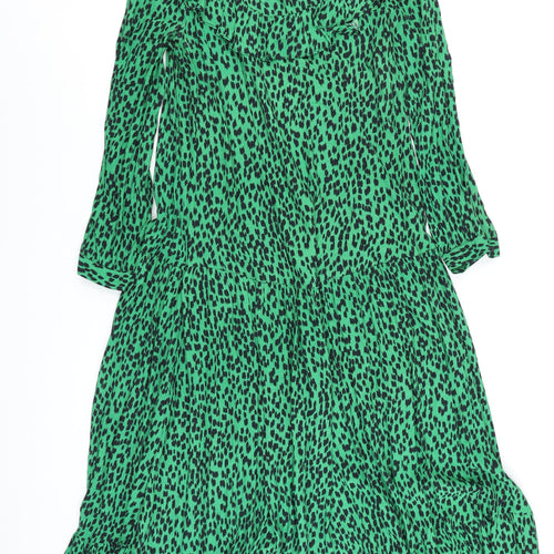 Topshop Women Green Animal Print Midi A-Line Dress Size 6