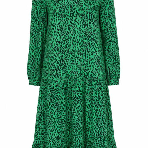 Topshop Women Green Animal Print Midi A-Line Dress Size 6