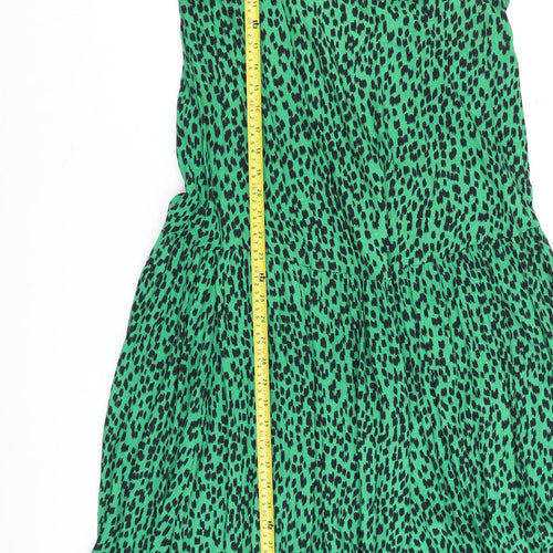 Topshop Women Green Animal Print Midi A-Line Dress Size 6