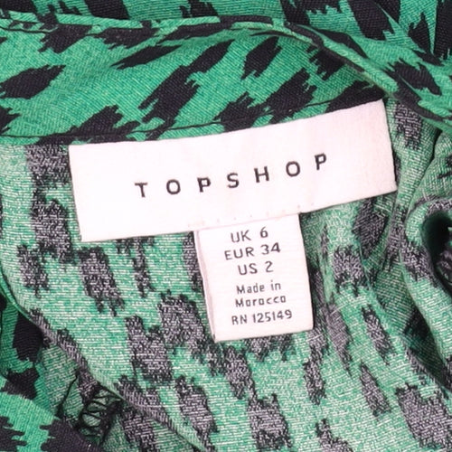 Topshop Women Green Animal Print Midi A-Line Dress Size 6