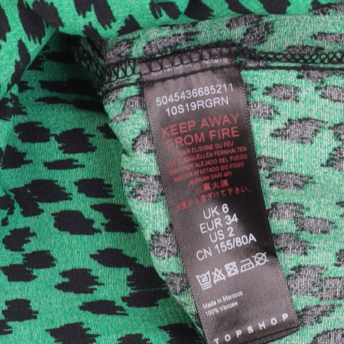 Topshop Women Green Animal Print Midi A-Line Dress Size 6