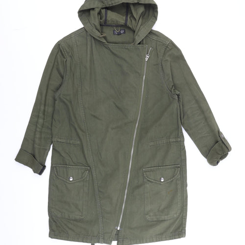 Topshop Womens Green Cotton Hooded Parka Jacket Size 8