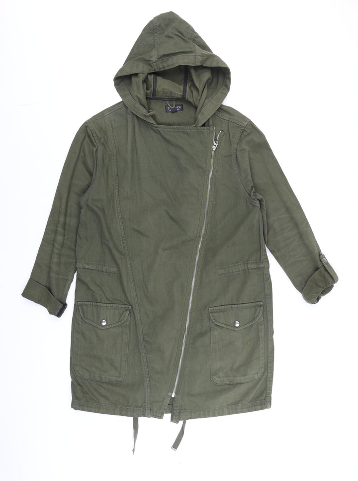 Topshop Womens Green Cotton Hooded Parka Jacket Size 8