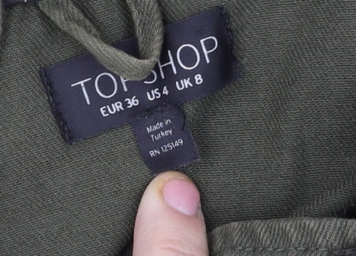 Topshop Womens Green Cotton Hooded Parka Jacket Size 8