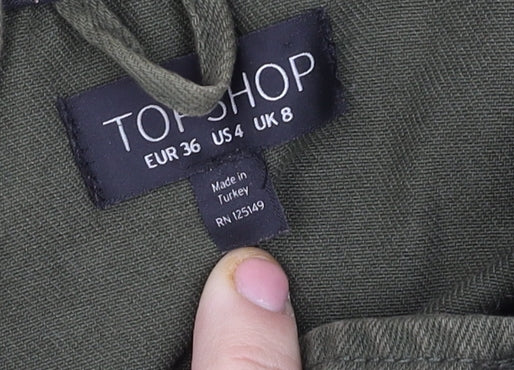 Topshop Womens Green Cotton Hooded Parka Jacket Size 8