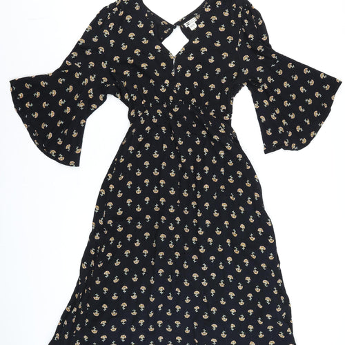 Billabong Women's Black Floral Wrap Midi Dress Size S