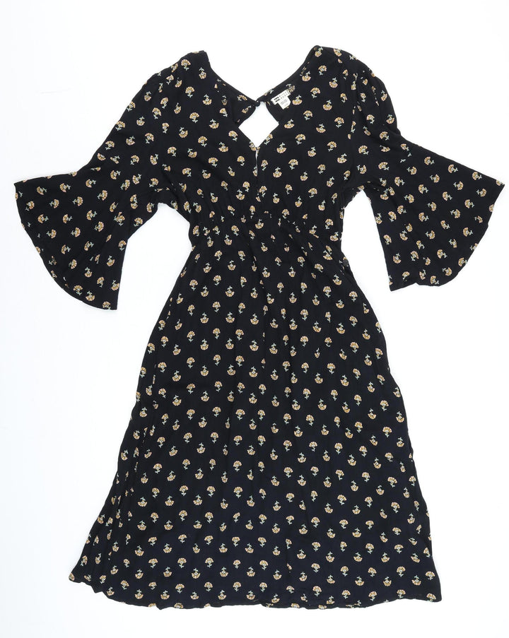 Billabong Women's Black Floral Wrap Midi Dress Size S