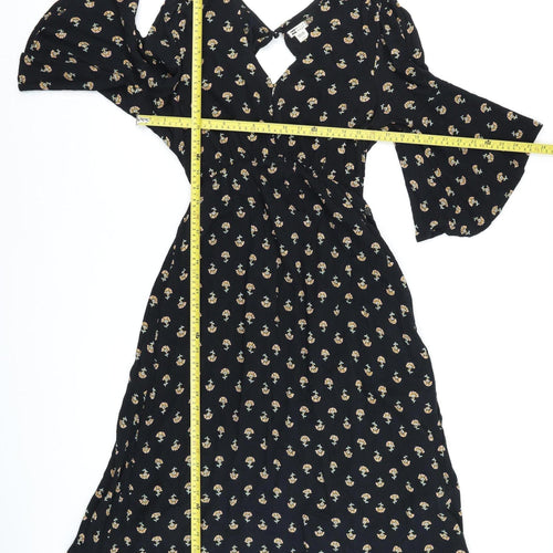 Billabong Women's Black Floral Wrap Midi Dress Size S