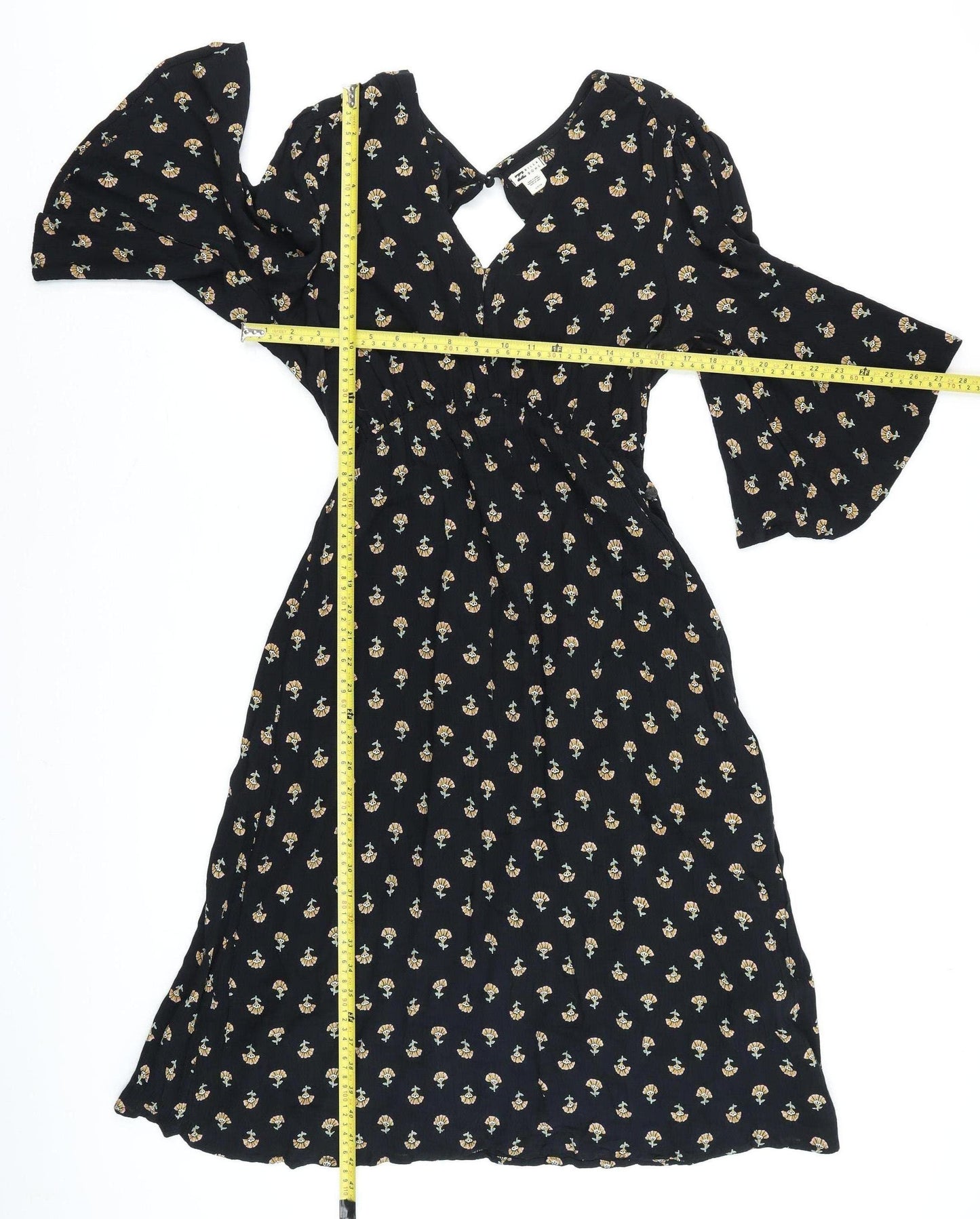 Billabong Women's Black Floral Wrap Midi Dress Size S