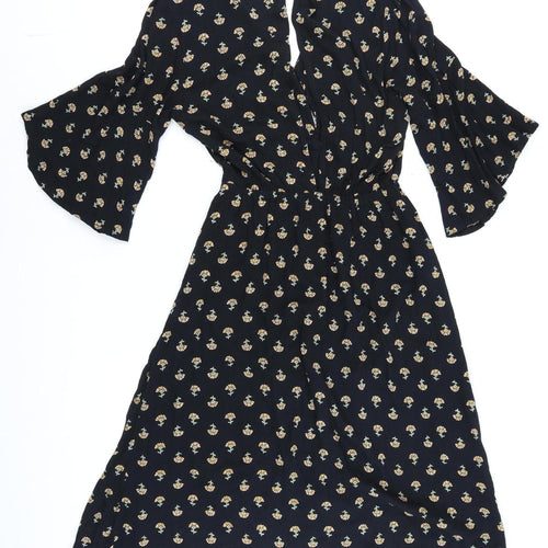 Billabong Women's Black Floral Wrap Midi Dress Size S