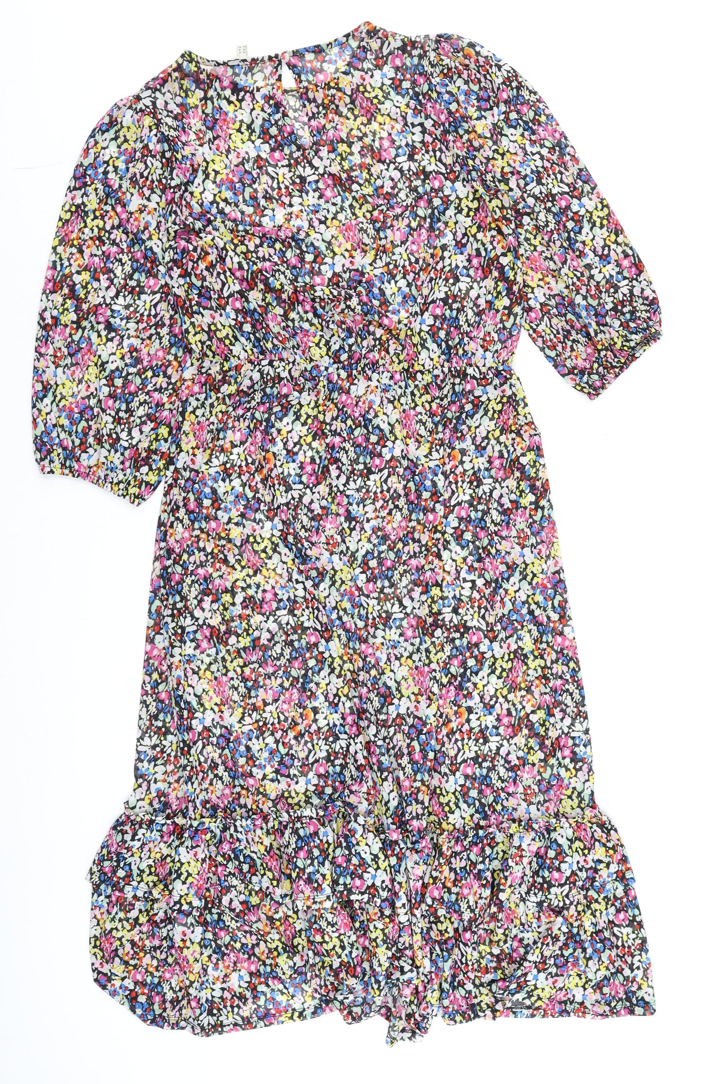 Love & Roses Women's Multicoloured Floral Knee Length A-Line Dress Size 14