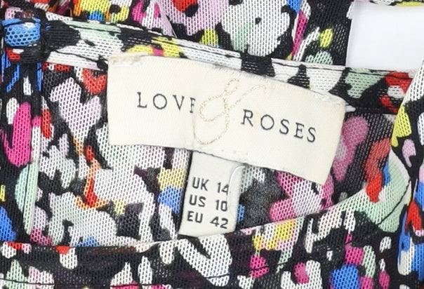 Love & Roses Women's Multicoloured Floral Knee Length A-Line Dress Size 14