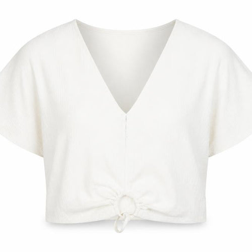 Zara Women’s White Cropped V-Neck Tie Front Shirt Size 8