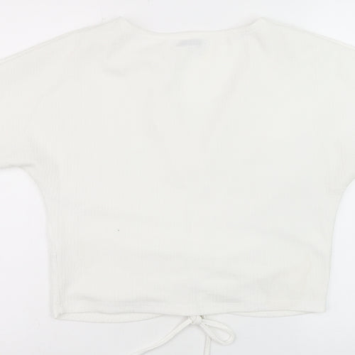 Zara Women’s White Cropped V-Neck Tie Front Shirt Size 8