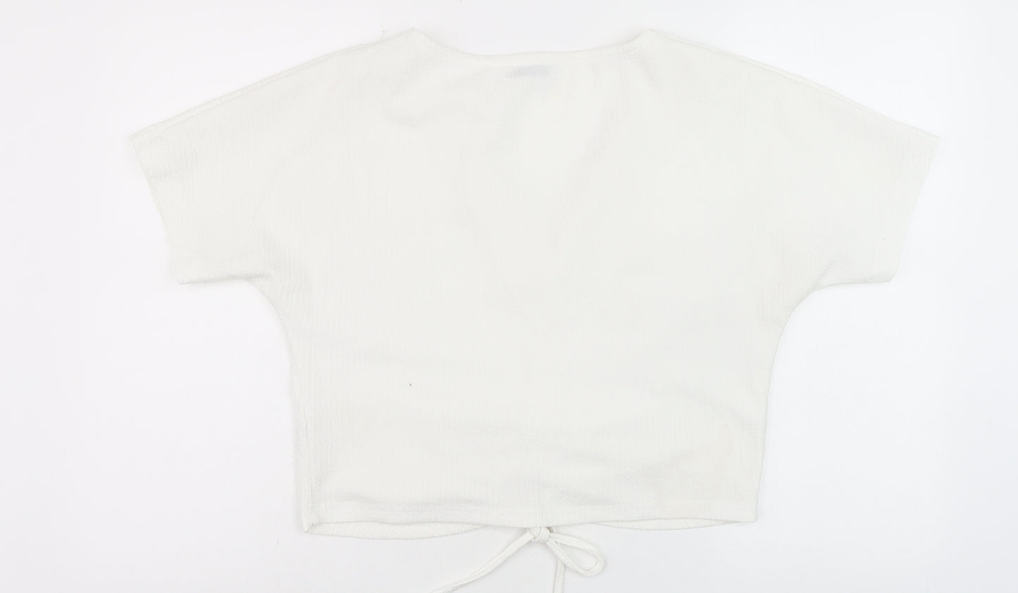 Zara Women’s White Cropped V-Neck Tie Front Shirt Size 8
