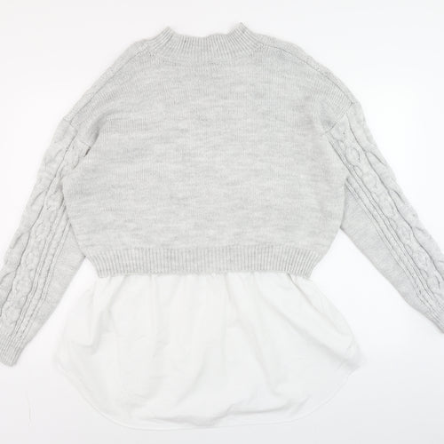 Primark Women Grey XL Layered Knit Mock Neck Long Sleeve Jumper Shirt