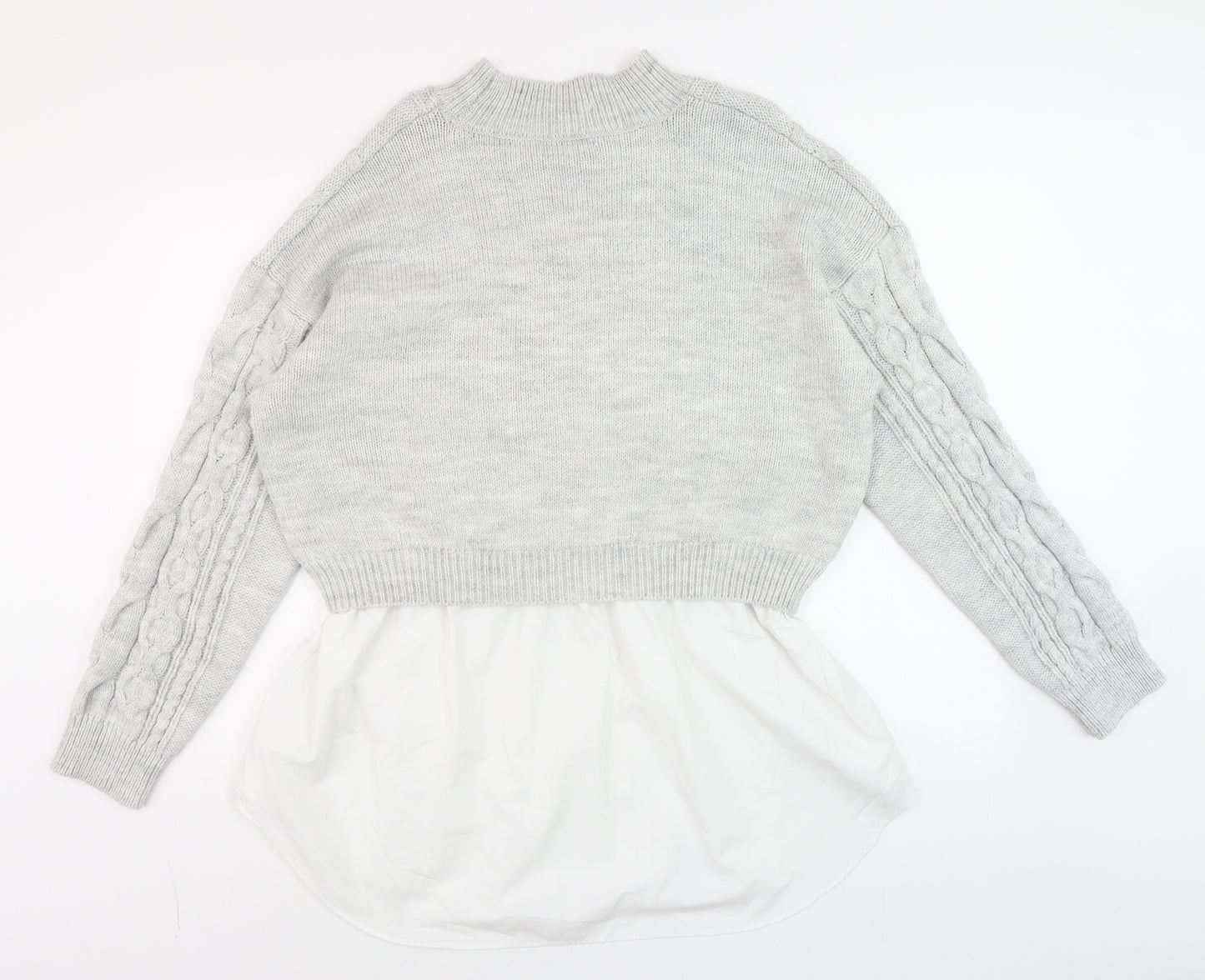 Primark Women Grey XL Layered Knit Mock Neck Long Sleeve Jumper Shirt