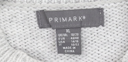 Primark Women Grey XL Layered Knit Mock Neck Long Sleeve Jumper Shirt