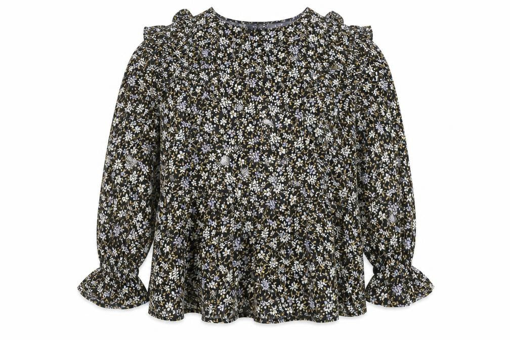 Front view of Primark women’s multicoloured floral ruffle blouse, size UK 18