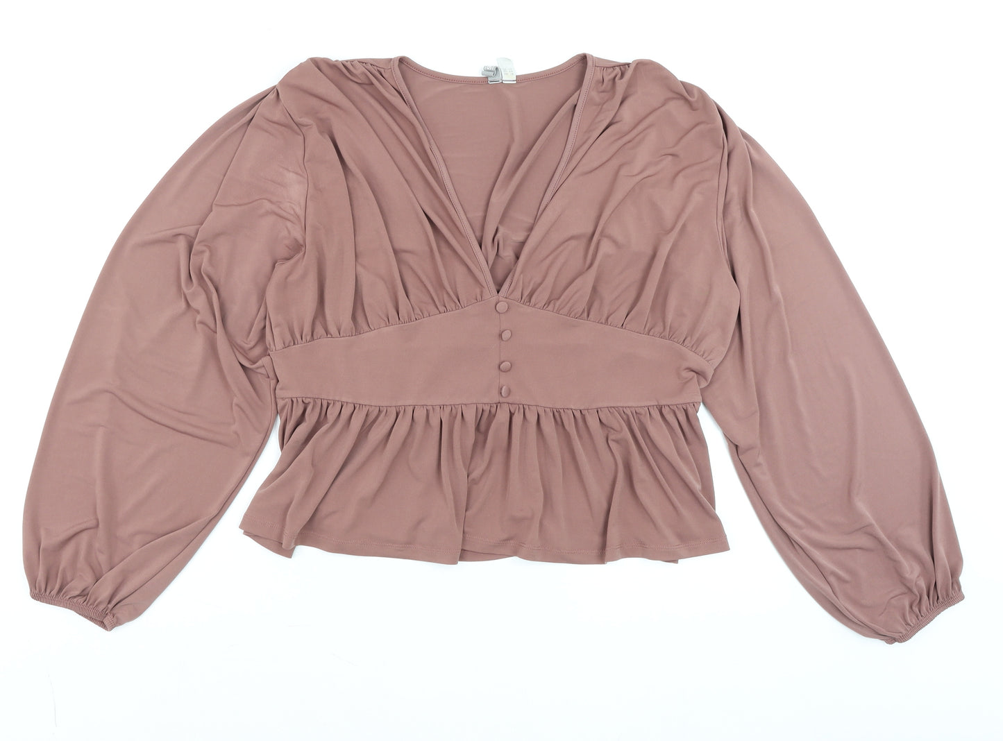 ASOS Women Brown Wrap Blouse Size 18 Long Sleeve Ruffle Button Detail