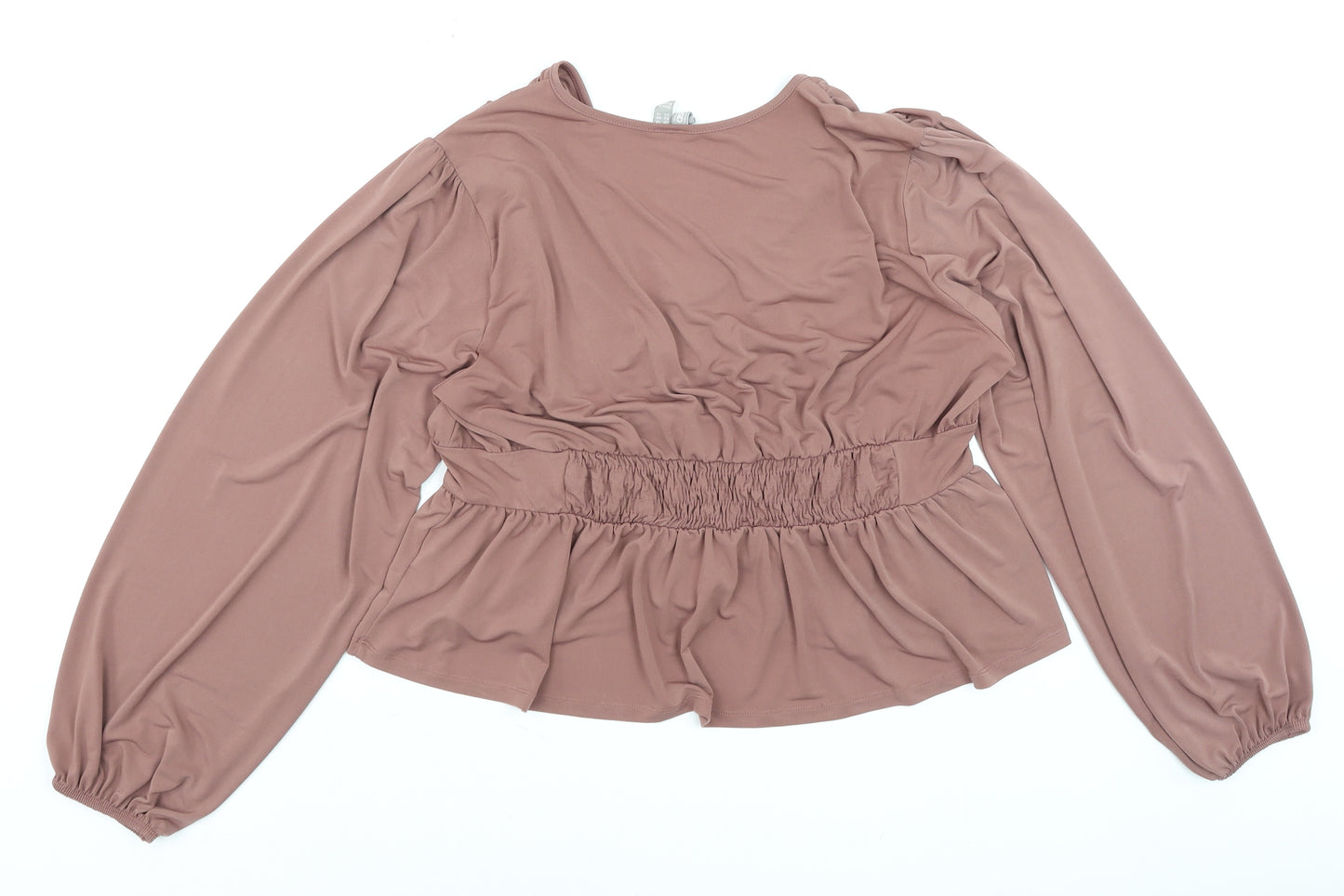 ASOS Women Brown Wrap Blouse Size 18 Long Sleeve Ruffle Button Detail