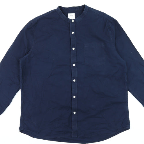 Burton Menswear London Men's Blue XL Band Collar Button-Up Shirt