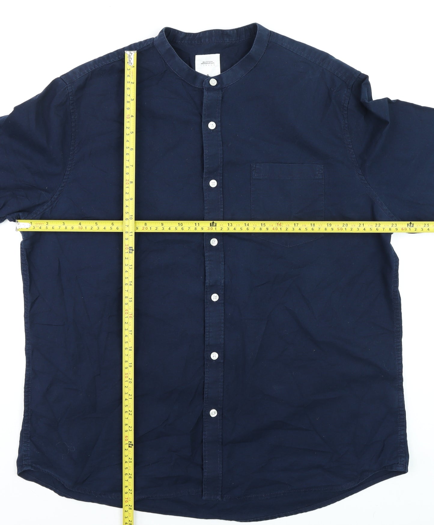 Burton Menswear London Men's Blue XL Band Collar Button-Up Shirt