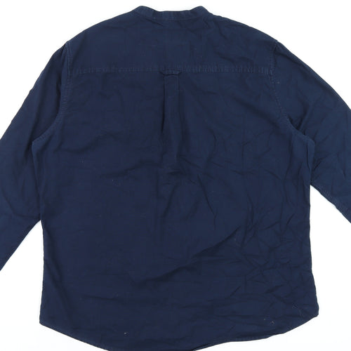 Burton Menswear London Men's Blue XL Band Collar Button-Up Shirt