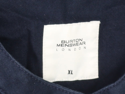 Burton Menswear London Men's Blue XL Band Collar Button-Up Shirt