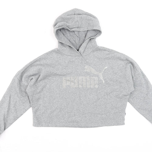 Puma Grey Cropped Hoodie Womens Teen Size 12 Relaxed Fit Fleece