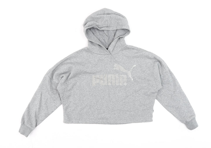 Puma Grey Cropped Hoodie Womens Teen Size 12 Relaxed Fit Fleece