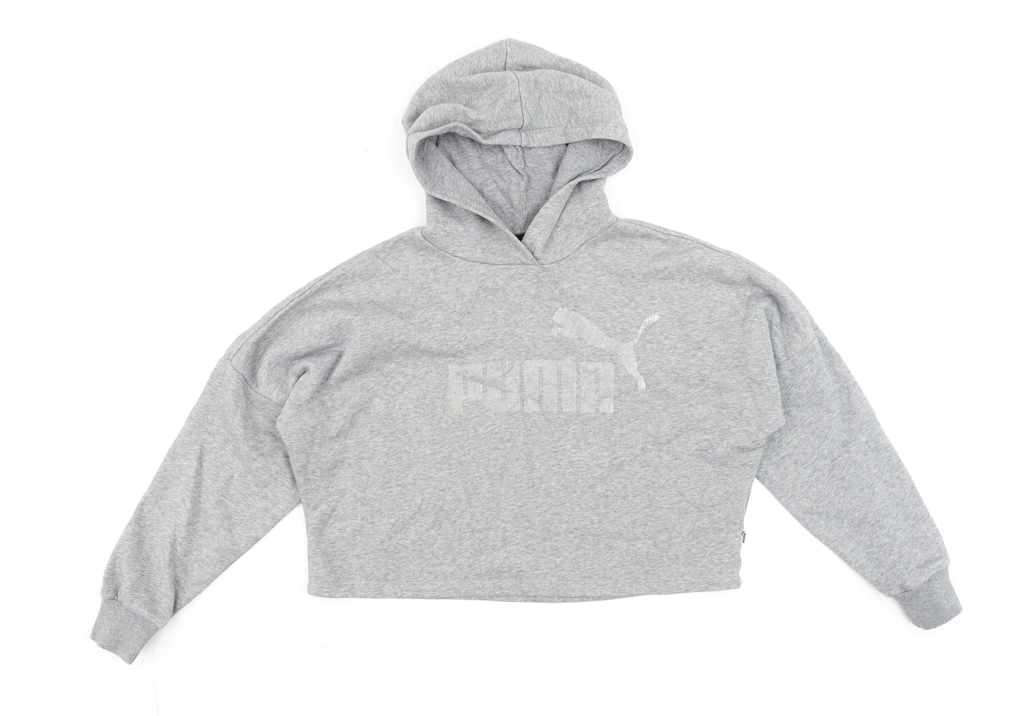 Puma Grey Cropped Hoodie Womens Teen Size 12 Relaxed Fit Fleece