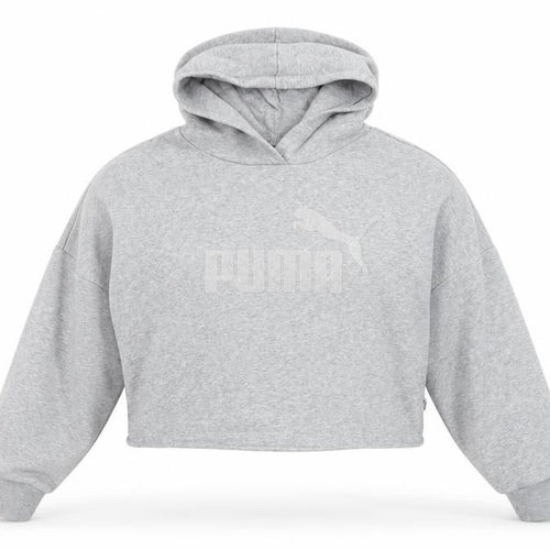 Puma Grey Cropped Hoodie Womens Teen Size 12 Relaxed Fit Fleece