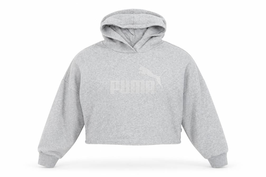 Puma Grey Cropped Hoodie Womens Teen Size 12 Relaxed Fit Fleece