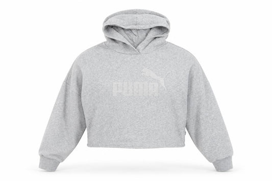 Puma Grey Cropped Hoodie Womens Teen Size 12 Relaxed Fit Fleece