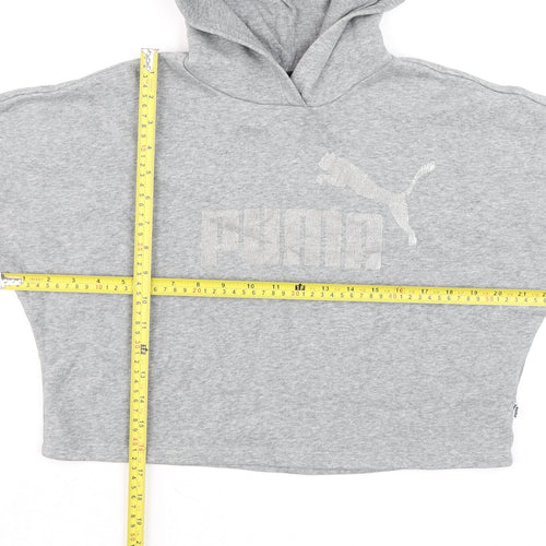 Puma Grey Cropped Hoodie Womens Teen Size 12 Relaxed Fit Fleece