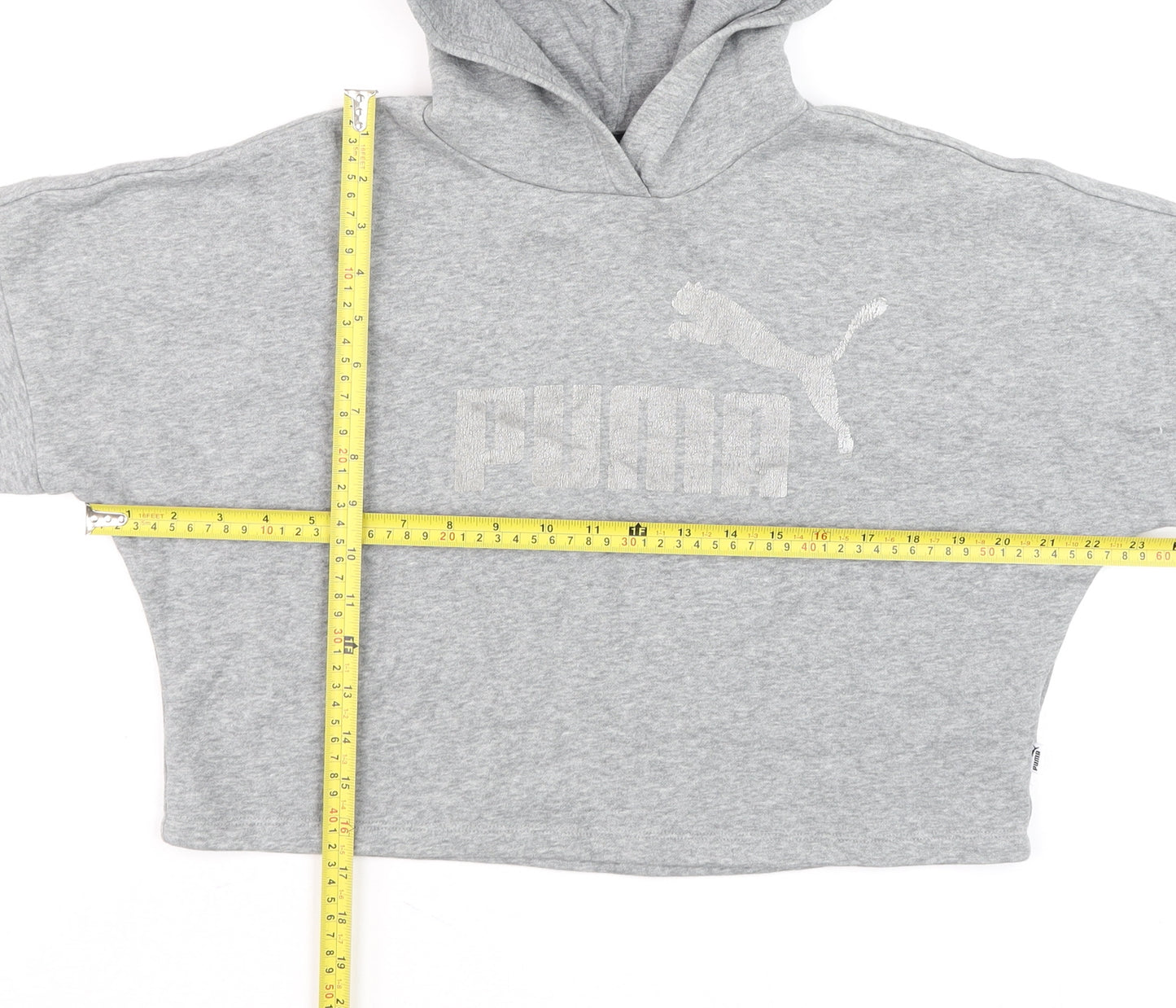 Puma Grey Cropped Hoodie Womens Teen Size 12 Relaxed Fit Fleece