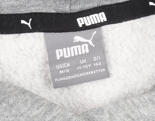 Puma Grey Cropped Hoodie Womens Teen Size 12 Relaxed Fit Fleece