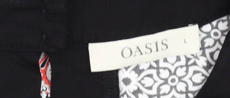 Oasis Women's Black Geometric Sheath Dress Size L Sleeveless Belted
