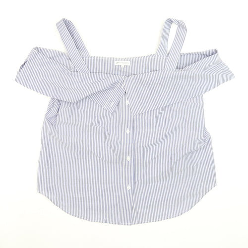 Warehouse Women Blue Striped Off Shoulder Cotton Blouse Size 16