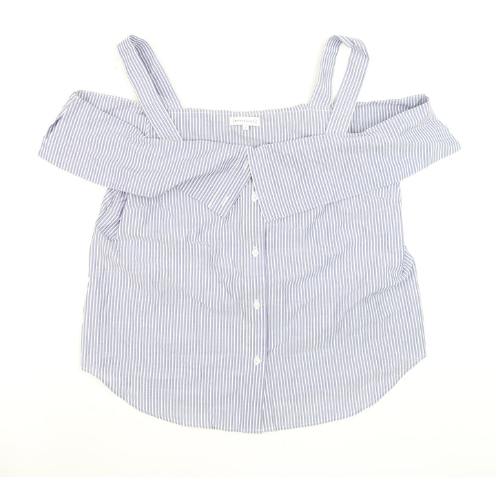 Warehouse Women Blue Striped Off Shoulder Cotton Blouse Size 16