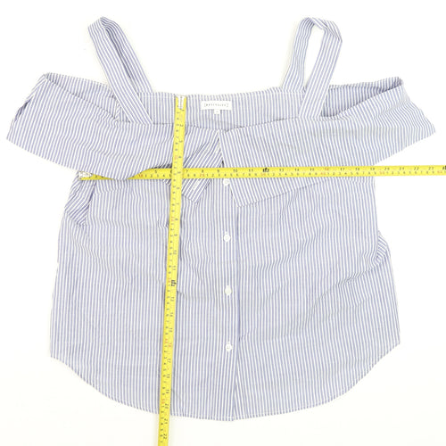 Warehouse Women Blue Striped Off Shoulder Cotton Blouse Size 16