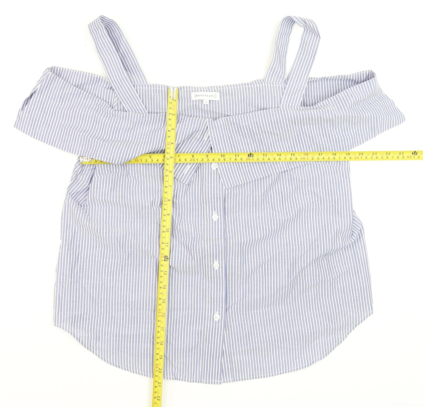 Warehouse Women Blue Striped Off Shoulder Cotton Blouse Size 16