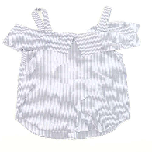 Warehouse Women Blue Striped Off Shoulder Cotton Blouse Size 16