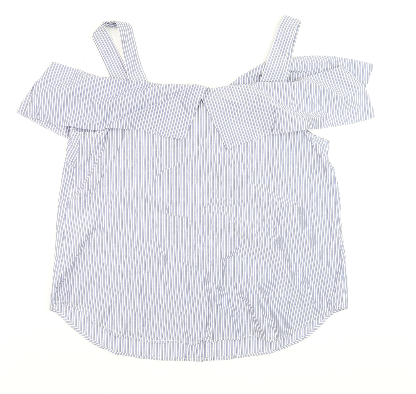 Warehouse Women Blue Striped Off Shoulder Cotton Blouse Size 16
