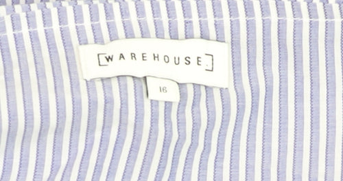 Warehouse Women Blue Striped Off Shoulder Cotton Blouse Size 16