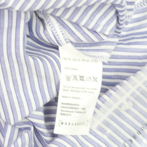 Warehouse Women Blue Striped Off Shoulder Cotton Blouse Size 16