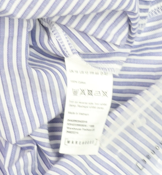 Warehouse Women Blue Striped Off Shoulder Cotton Blouse Size 16