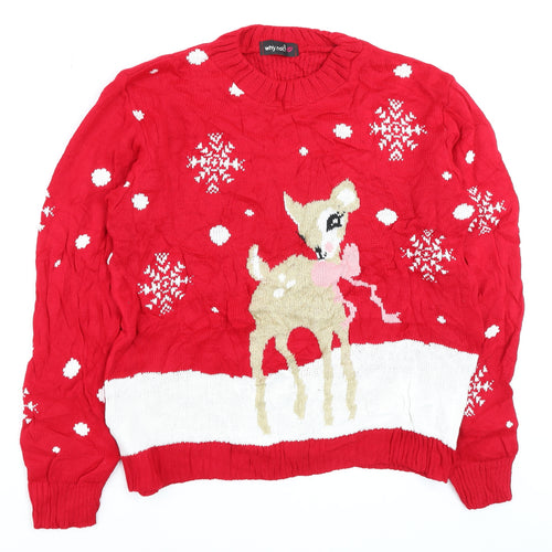 Why Not? Women Red Christmas Deer Knit Jumper Size 4