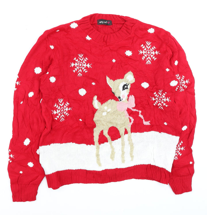 Why Not? Women Red Christmas Deer Knit Jumper Size 4